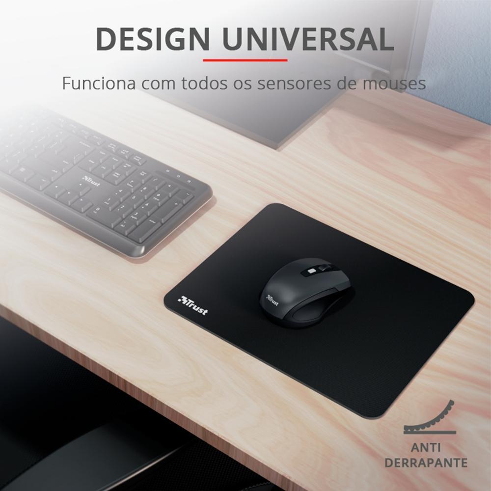 Mousepad Trust Médio (250x210mm), Superfície Otimizada, Antiderrapante, Preto - 24193 - 3