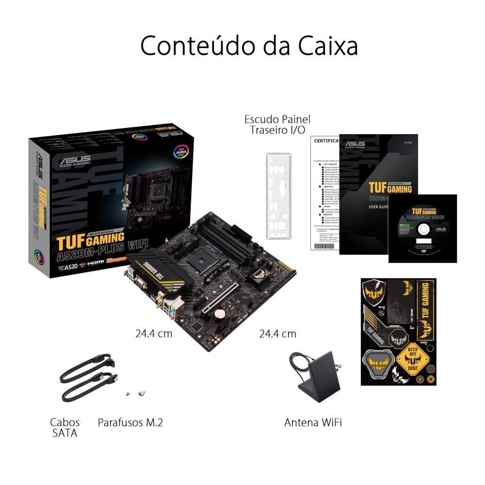 Placa-Mãe ASUS TUF GAMING A520M-PLUS WIFI, AMD AM4, RGB, mATX, DDR4, Preto - 90MB17F0-M0EAY0 - 3