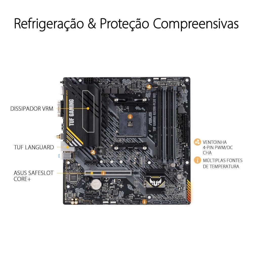 Placa-Mãe ASUS TUF GAMING A520M-PLUS WIFI, AMD AM4, RGB, mATX, DDR4, Preto - 90MB17F0-M0EAY0 - 4