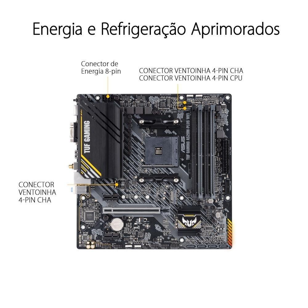 Placa-Mãe ASUS TUF GAMING A520M-PLUS WIFI, AMD AM4, RGB, mATX, DDR4, Preto - 90MB17F0-M0EAY0 - 7
