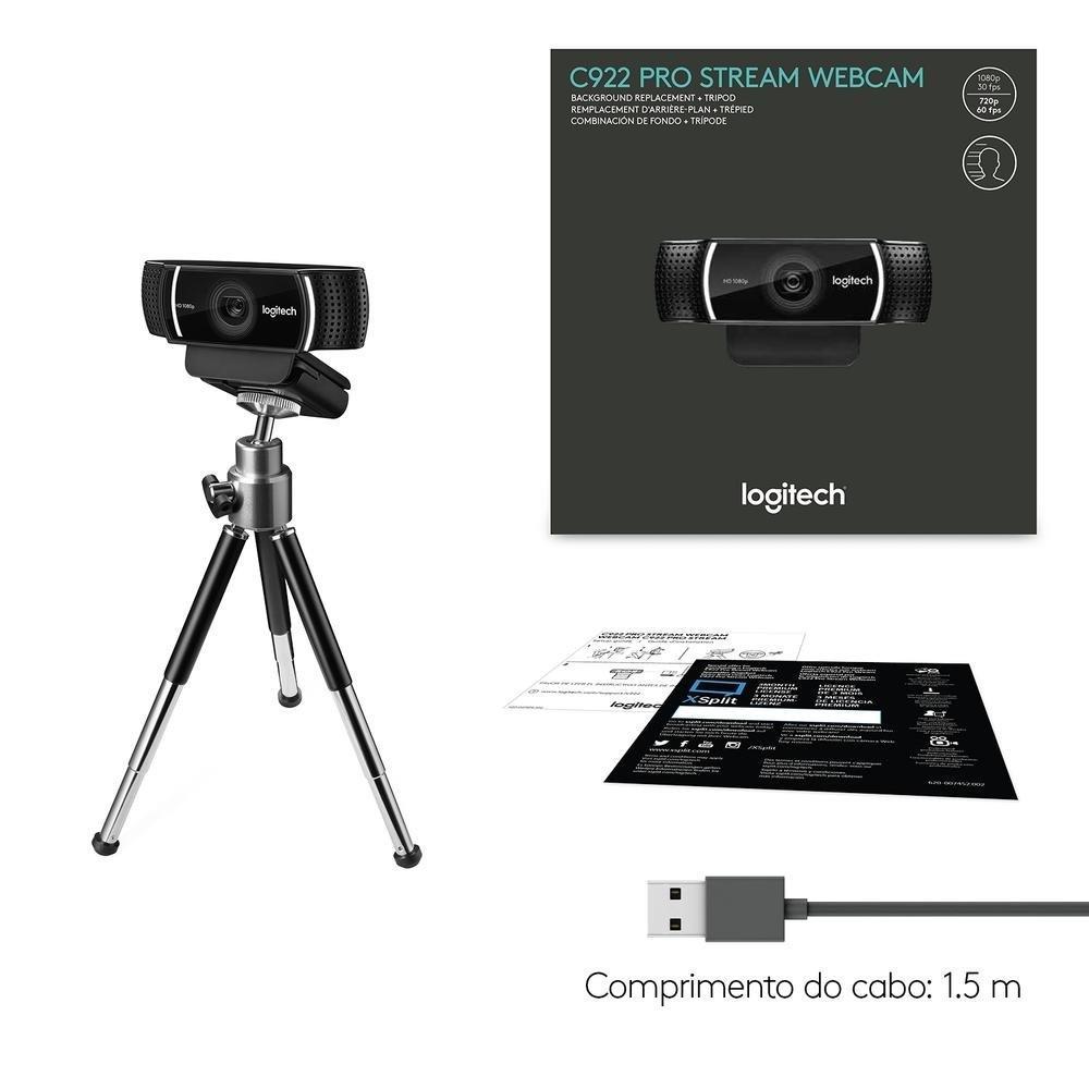 Webcam Full HD Logitech C922 Pro Stream com Microfone Embutido, 1080p e Tripé Incluso, Compatível Logitech Capture - 960-001087 - 3
