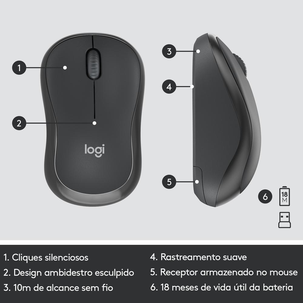 Teclado e Mouse sem fio Logitech MK295 com Digitação e Clique Silencioso, Conexão USB, Pilhas Inclusas e Layout ABNT2 - 920-009793 - 6