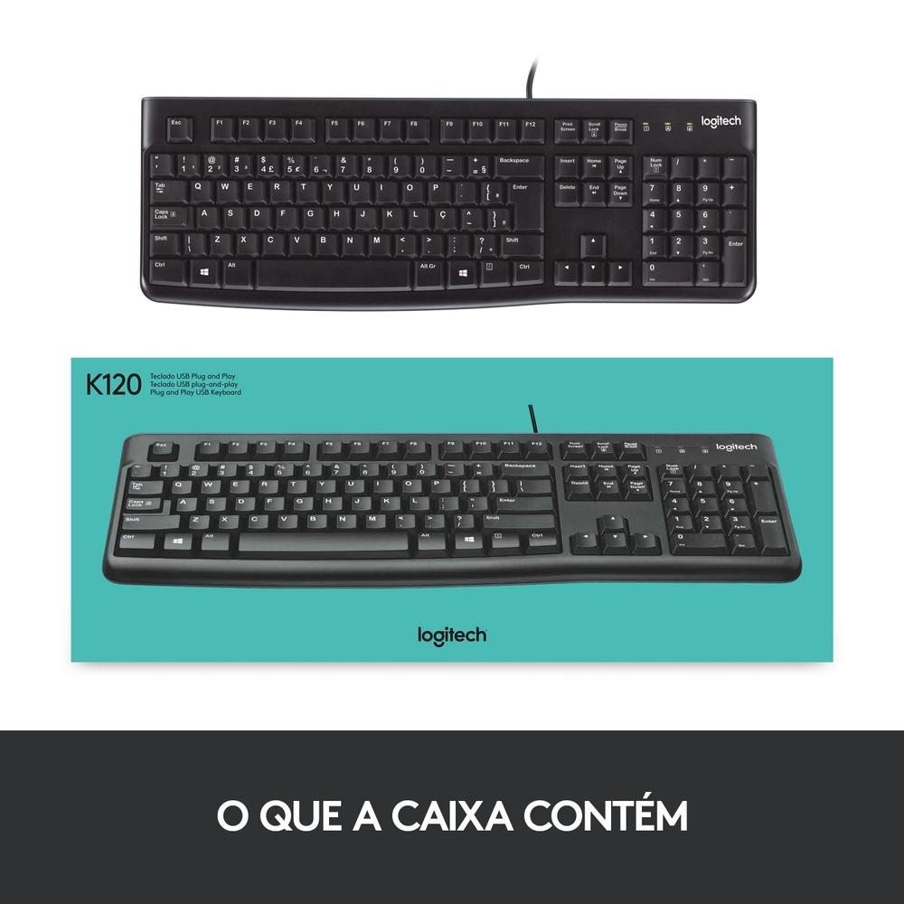 Teclado com fio USB Logitech K120 Resistente à Respingos e Layout ABNT2 -920-004423 - 2