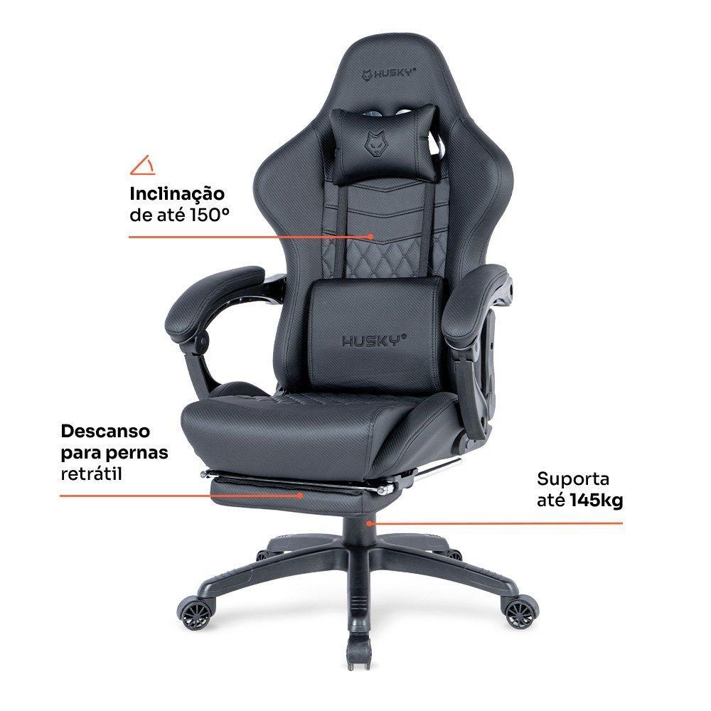 Cadeira Gamer Husky Tempest 700, Até 145kg, Almofadas, Reclinável 150º, PU, Descanso para Pés, Preta - HCG700PT - 5