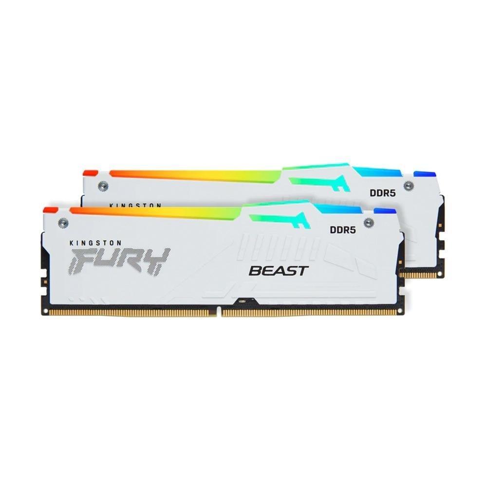 Memória RAM Kingston Fury Beast, RGB, 64GB (2x32GB), 6000MHz, DDR5, CL36, Branco - KF560C36BWEAK2-64 - 1