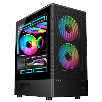 Gabinete Gamer Hyrax Tower HGB205, Mini Tower, M-atx, Lateral Em Vidro Temperado, Frontal Em Malha De Aço, Preto - HGB205B