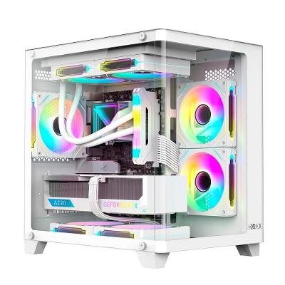 Gabinete Gamer Hyrax HGB750, Mini Tower, M-ATX, Frontal e Lateral em Vidro Temperado, Sem FANs, Branco - HGB750W