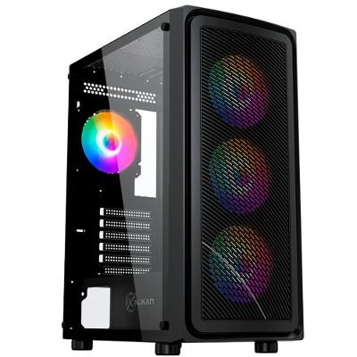 Gabinete Kalkan Joturn, RGB, Mid Tower, Lateral em Vidro, 4X Fans ARGB, Preto - KLK00038