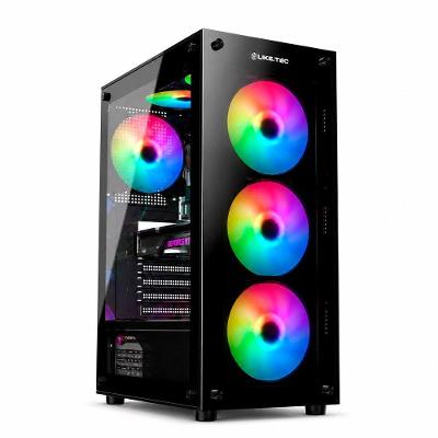 Gabinete Gamer Liketec Matrix V2, Mid Tower, Rainbow, ATX, Lateral e Frontal em Vidro Temperado, 3 Ventoinhas, Preto - LC-AT-MATRIX-2134