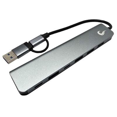 HUB Rise Mode 04 USB-C 3.0, 7 em 1, para 4x USB 2.0, 2x USB-C, 1x USB 3.0, Cinza - RM-HUB-04