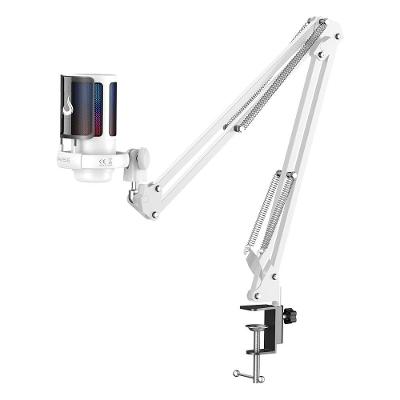 Microfone Gamer Rise Mode Elite 08 com Suporte de Mesa, RGB, USB-C, Branco - RM-ME-08-W