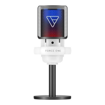 Microfone Gamer Force One Hero, RGB, Botão De Mute, USB, Cardicóide ou Unidirecional, Branco - FR.MC.HE.01