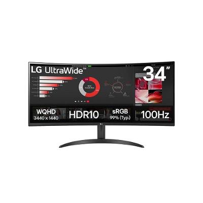 Monitor Gamer Curvo LG UltraWide 34"", QHD, 100Hz, 5ms, VA, FreeSync, HDR 10, Preto - 34WR50QK-B