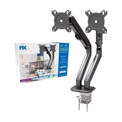 Suporte para 2 Monitores 17" a 32" PIX, Braço Mecânico, Ajustável, Morsa, Preto - PX-25