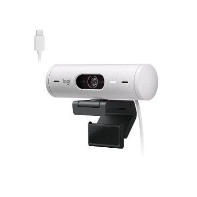 Webcam + Suporte Logitech Brio 500 Full HD, 1080p, 30 FPS, com Microfones Duplos, USB, Suporte Incluso, Branco - 960-001426