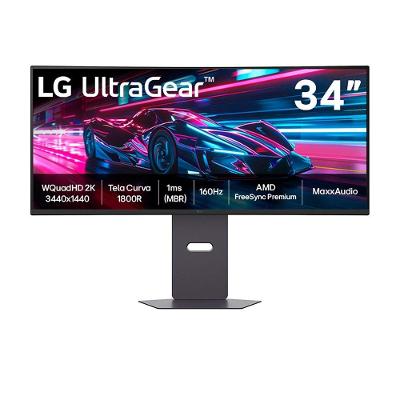Monitor Gamer Curvo LG UltraGear 34, QHD, UltraWide, 160Hz, 1ms, FreeSync Premium, HDR10, Altura Ajustável, Som Integrado - 34G600A-B