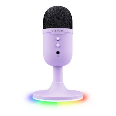 Microfone Gamer GXTrust 234P Yunix, RGB, Compacto, Filtro Pop Integrado, Botão de Mudo, USB, Roxo - 25375