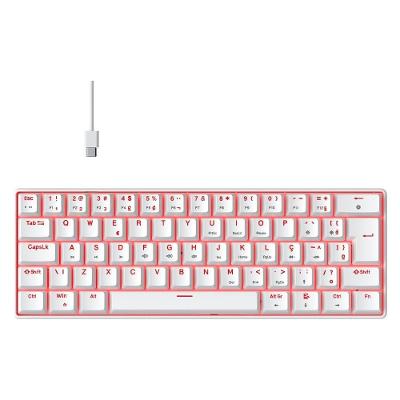 Teclado Mecânico Gamer Hyrax Thunder HCK61, LED Vermelho, Switch Red, 100% anti-ghosting, ABNT2, Branco - HCK61W-RED-LED