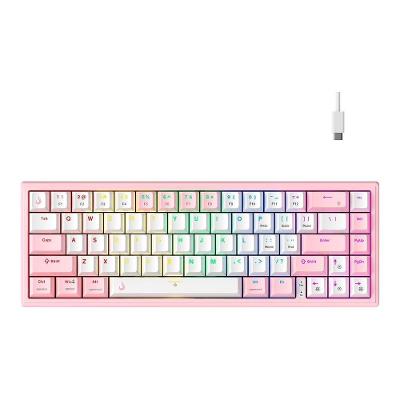 Teclado Mecânico Gamer Rise Mode GM1 Pro White and Pink, ARGB, Switch Outemu Blue, USB-C, Branco e Rosa - RM-TCM-GM1P-WPBLUE