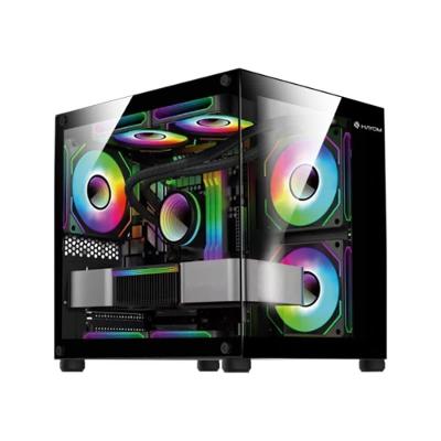 Gabinete Gamer HAYOM, Mini Tower, M-ATX, Lateral e Frontal em vidro, 4x FANs, Preto - GB1796