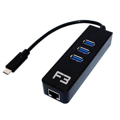 HUB USB 3.0 e RJ45, F3, 3 Portas, 10/100/1000Mbps - JC-TYC-R03