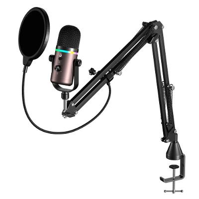 Microfone Gamer De Mesa Rise Mode Elite 09, RGB, USB-C, Preto e Ocre - RM-ME-09-BOC