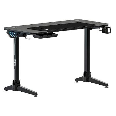 Mesa Gamer RGB Rise Mode Desk 06, Suporte para Copos, Suporte para Headset, Preto - RM-TB-06-BK