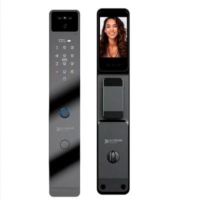Fechadura Digital KABUM! Smart Security, Com maçaneta, Reconhecimento Facial, Biometria, Controle via app, Vidro Preto - KSFD700PT