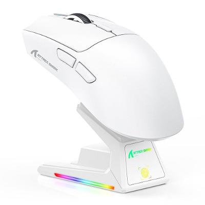 Mouse Gamer Sem Fio Attack Shark X1, Sensor PAW3395PRO, 40000 DPI, 53g, Base de Carregamento RGB, Branco