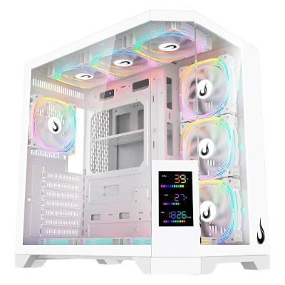 Gabinete Gamer Rise Mode Zeus Glass Screen 02, Mid Tower, ATX, Display 3.5, Lateral e Frontal em Vidro, Branco - RM-CA-ZES-02-FW