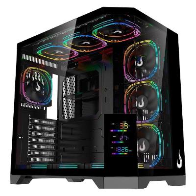 Gabinete Gamer Rise Mode Zeus Glass Screen 02, Mid Tower, ATX, Display 3.5, Lateral e Frontal em Vidro, Preto - RM-CA-ZES-02-FB