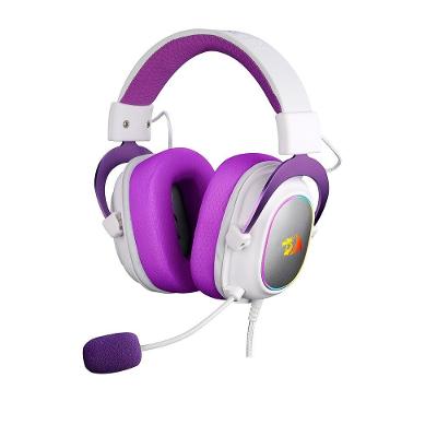 Headset Gamer Redragon Zeus X RGB, Surround 7.1, Driver de 53mm, USB, Microfone com Redução de Ruído, Branco com Roxo - H510WP-RGB