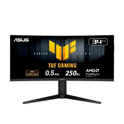 Monitor Gamer Curvo ASUS TUF 34"", WQHD, 250Hz, 0.5ms, Fast VA, FreeSync Premium, Altura Ajustável, Som Integrado, Preto - VG34WQML5A