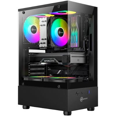 Gabinete Gamer Kalkan Avalon Lite Wind, ATX, Frontal e Lateral em Vidro Temperado, 3 Ventoinhas RGB, Preto - KLK00093