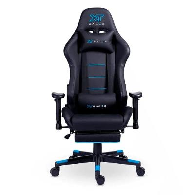 Cadeira Gamer XT Racer Attack, Até 120Kg, Reclinável, Apoio de Pés Retrátil, Cilindro de Gás Classe 4, Couro PU, Preta e Azul - XTR-058