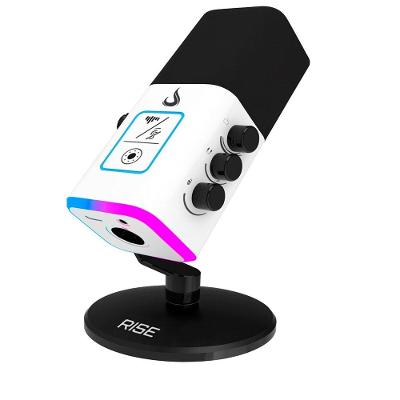Microfone Gamer De Mesa Rise Mode Noisy Cube 01, RGB, USB, Branco - RM-MNC-01-W