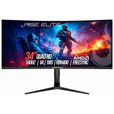 Monitor Gamer Rise Mode 34"", QHD Curvo, 180Hz, 1ms, IPS, HDMI e DisplayPort, sRGB 110%, Preto - RM-MOG-34C1802K-B
