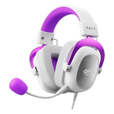 Headset Gamer Havit H2002D, Drivers 53mm, P3, XBOX ONE e PS4, Branco e Roxo -  HV-H2002WP