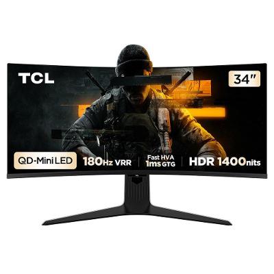Monitor Gamer Curvo TCL QD Mini LED 34", WQHD, Ultrawide, 180Hz, 1ms, HDR 1400, Altura Ajustável, Som Integrado - 34R83Q