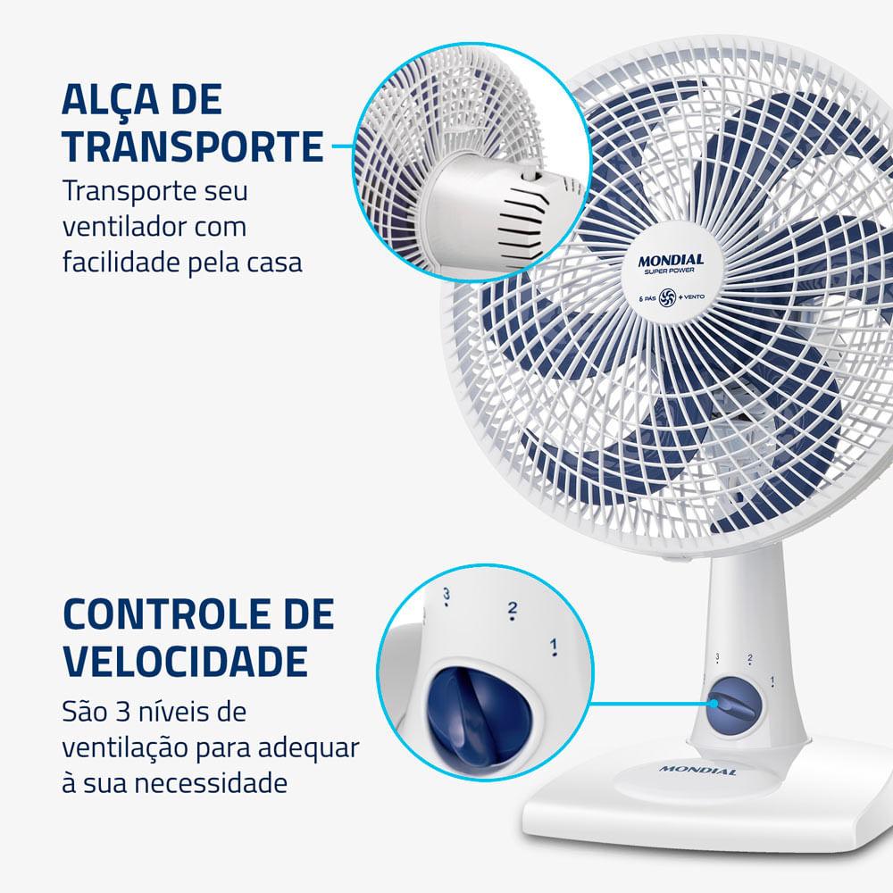 Ventilador de Mesa Mondial 6 Pás Super Power Branco VSP-30-W - 30cm 127V - 10