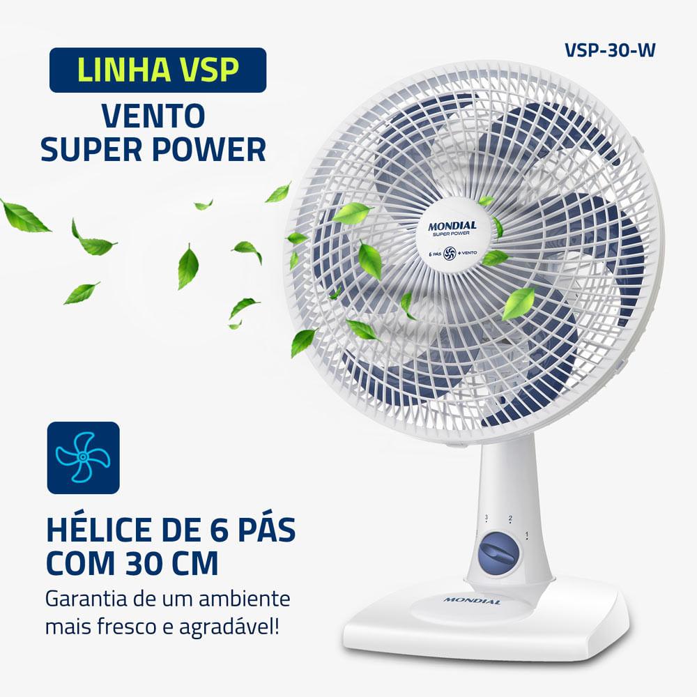 Ventilador de Mesa Mondial 6 Pás Super Power Branco VSP-30-W - 30cm 127V - 3