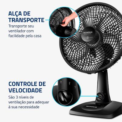 Ventilador de Mesa Mondial 6 Pás Super Power Preto VSP-30-B - 30cm 127V