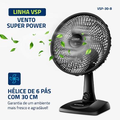 Ventilador de Mesa Mondial 6 Pás Super Power Preto VSP-30-B - 30cm 127V