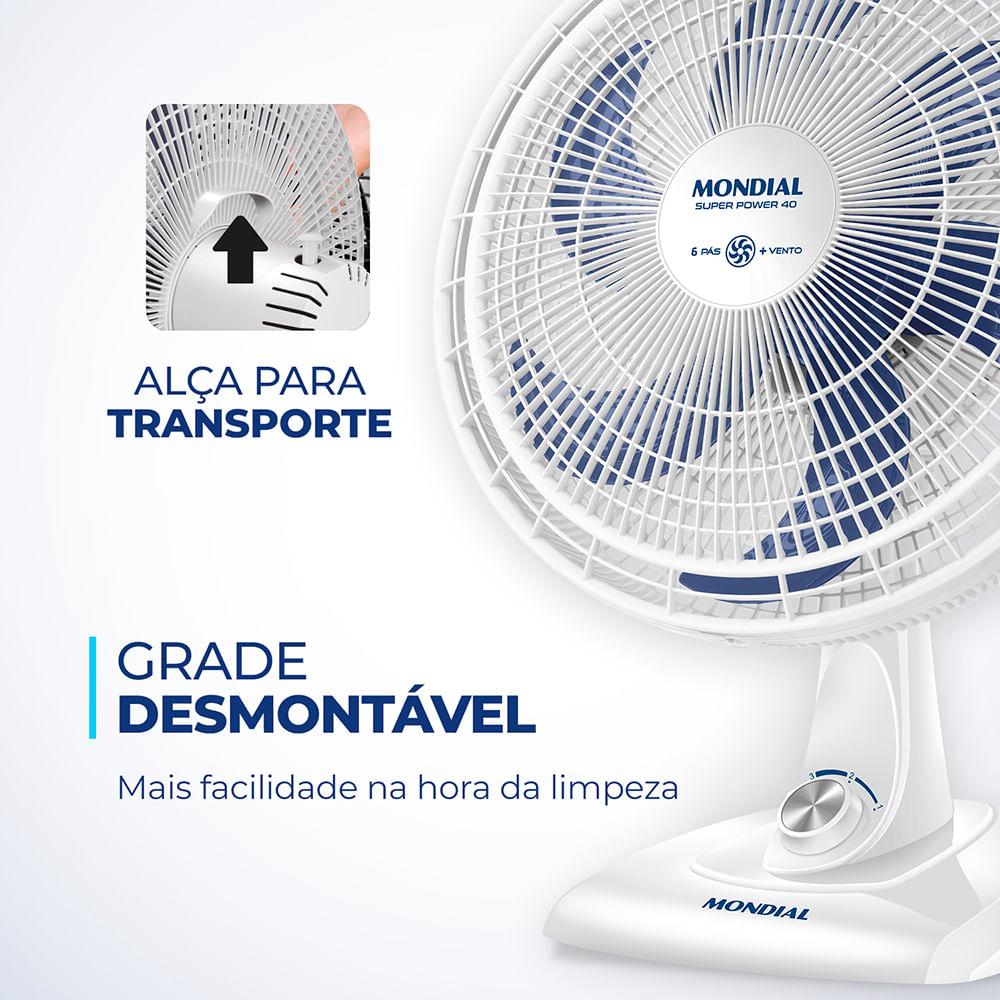 Ventilador de Mesa Mondial 6 Pás Super Power VSP-40-W - 40cm 220V - 5
