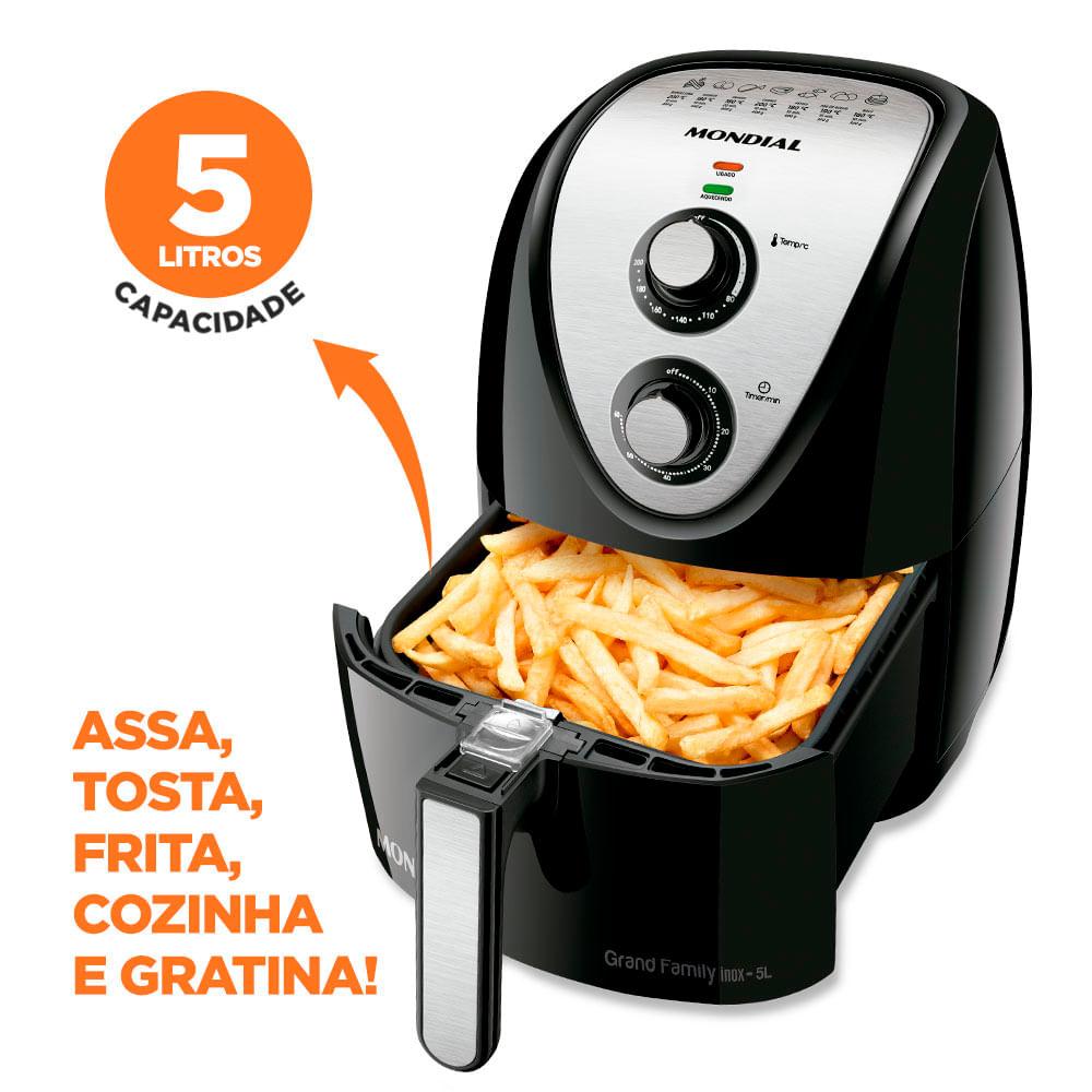 Fritadeira Elétrica Air Fryer Mondial Grand Family Inox AFN-50-BI 5L Preta - 127V - 4
