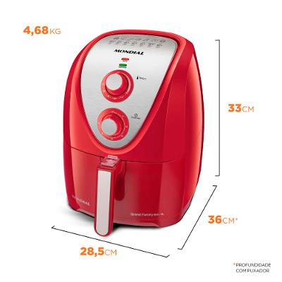 Fritadeira Elétrica Air Fryer Mondial Grand Family Inox AFN-50-RI 5L Vermelha - 220V
