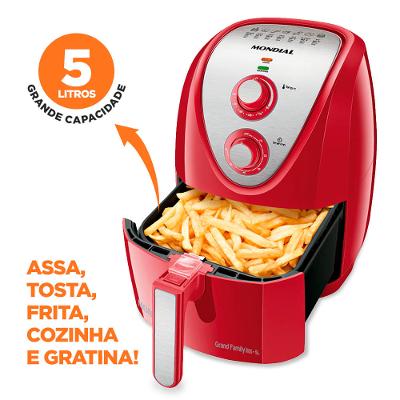 Fritadeira Elétrica Air Fryer Mondial Grand Family Inox AFN-50-RI 5L Vermelha - 220V