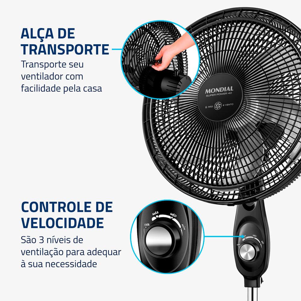 Ventilador de Coluna Mondial Super Power 6 Pás VSP-40C-NB - 40cm 110V - 6