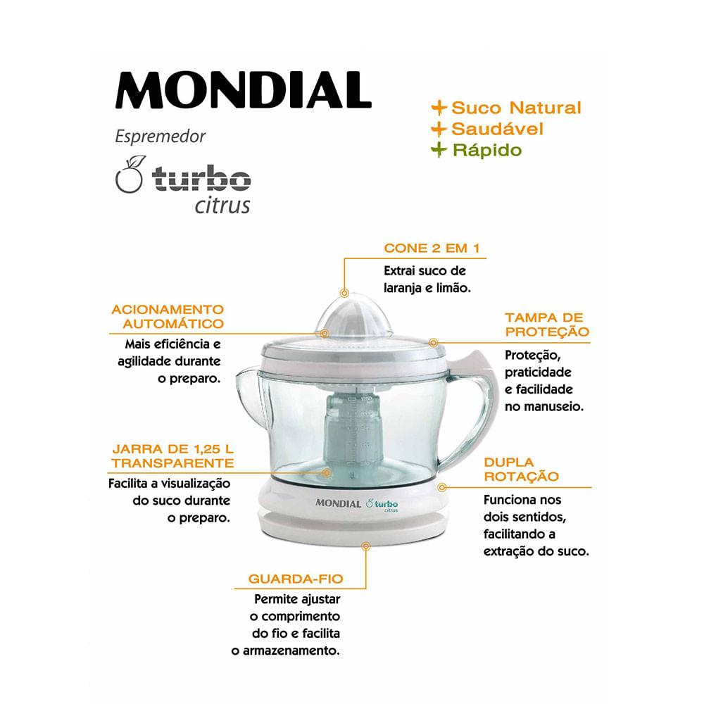 Espremedor de Frutas Mondial Citrus E01 1,25L Branco 25W - 220V - 3