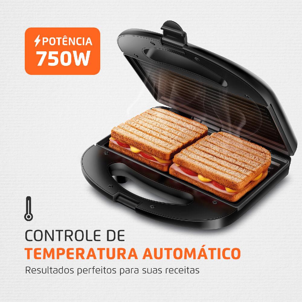 Sanduicheira e Grill Mondial Master S-20 Preto/Inox - 750W 110V - 2